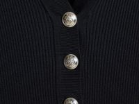 Вязаное платье с воротником поло на пуговицах, Черный