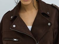 Короткая куртка-косуха из искусственной замши, Коричневый