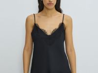 Сатиновый топ с кружевом, Черный