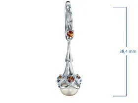 Серьги из серебра с гранатами и жемчугом культивированным э0681сг04260354