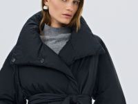 Утеплённая куртка с поясом, Черный