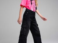Брюки текстильные джинсовые для девочек
