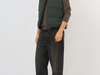 Стёганый утеплённый жилет с воротником-стойкой, Зеленый