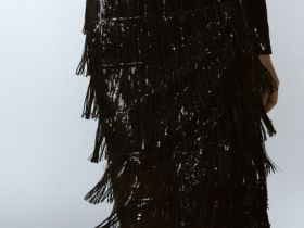 Прямая юбка с бахромой из пайеток, Черный