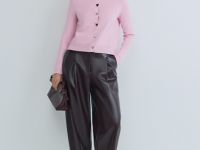 Вязаный кардиган с фигурными пуговицами, Розовый