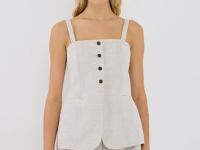 Топ из льняной ткани, Бежевый