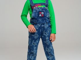 Полукомбинезон текстильный джинсовый утепленный флисом для мальчиков