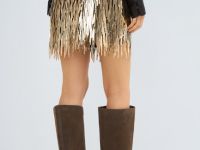 Мини-юбка с длинными пайетками, Золотой