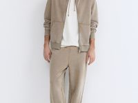 Толстовка на молнии с эффектом стирки, Бежевый