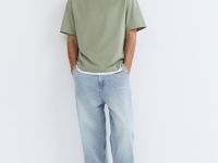 Футболка из плотного хлопка с контрастными деталями, Зеленый