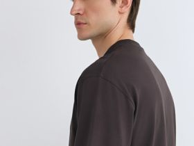 Футболка из плотного хлопка с контрастными деталями, Коричневый