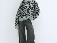 Вязаный джемпер с леопардовым узором для девочек, Серый