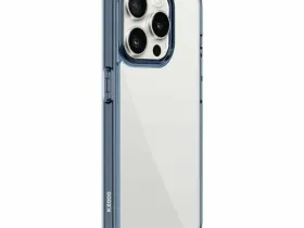 Чехол-накладка Kzdoo Guardian Case для iPhone 15 Pro пластиковый прозрачный (синяя рамка)