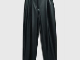 Брюки О-силуэта из искусственной кожи, Черный