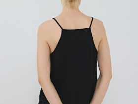 Льняной топ на бретелях, Черный