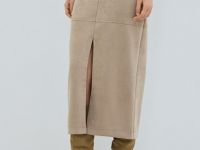 Замшевая прямая юбка, Бежевый