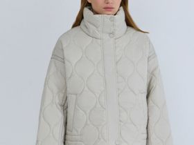 Стёганая утеплённая куртка с воротником-стойкой, Бежевый