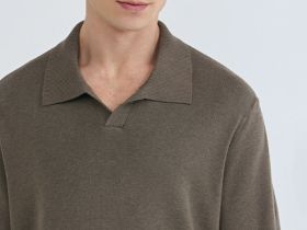 Вязаное поло с коротким рукавом, Коричневый
