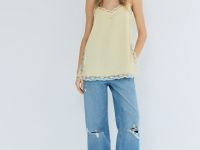 Широкие джинсы с разрезами на коленях, Голубой