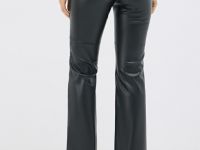Расклёшенные брюки из искусственной кожи, Черный