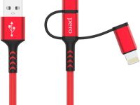 Кабель Pero DC-06 Universal 3 in 1 USB to USB-C/Apple Lightning/microUSB 1m Red