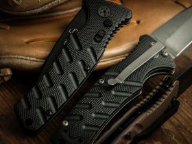 Автоматический нож Boker Plus Strike Spearpoint, сталь AUS-8, рукоять алюминий, черный, тактический выкидной нож