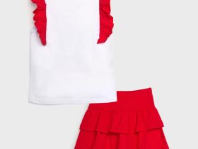 Комплект трикотажный для девочек: фуфайка (футболка), юбка-шорты