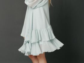 Платье мини с рюшами, Зеленый