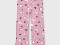 Розовые легинсы клёш в рубчик с принтом Hello Kitty для девочки Глория Джинс