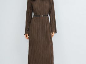 Трикотажное платье с ремнём, Коричневый