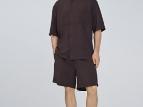 Рубашка с коротким рукавом из тенселя, Коричневый