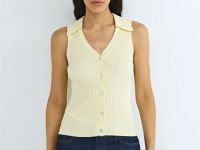 Трикотажный жилет в рубчик с воротником, Желтый