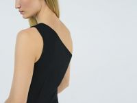 Платье миди изо льна на одно плечо, Черный