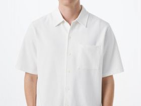 Трикотажная рубашка из фактурного полотна с коротким рукавом, Белый