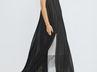 Шифоновое платье А-силуэта с кружевом, Черный