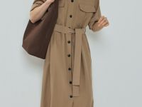 Платье-рубашка со съёмным поясом, Бежевый