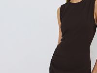 Трикотажное платье со сборками, Коричневый