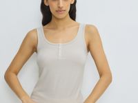 Майка в рубчик с вырезом хенли, Бежевый