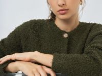 Укороченный кардиган из махровой пряжи, Зеленый