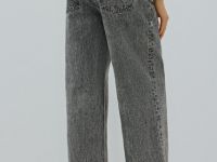 Свободные прямые джинсы средней посадки, Серый