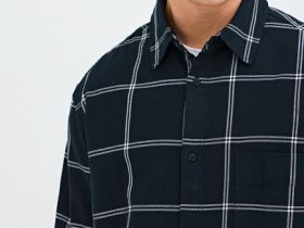 Рубашка в клетку с накладным карманом, Черный