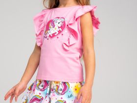 Комплект трикотажный для девочек: фуфайка (футболка), шорты