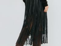 Мини-юбка из искусственной кожи с бахромой, Коричневый