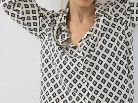 Блузка из вискозы с принтом, Белый