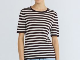 Джемпер в полоску с коротким рукавом, Коричневый