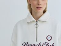 Свитшот с принтом и воротником на молнии, Бежевый