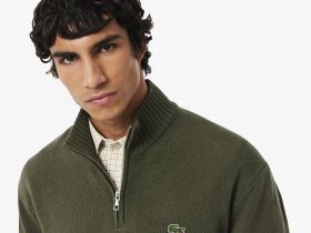 Мужской шерстяной свитер Lacoste на молнии с высоким воротом