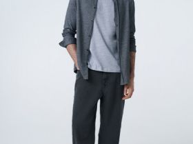 Рубашка с воротником мао, Серый