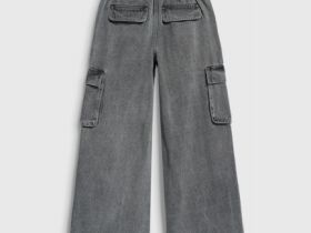 Широкие джинсы с карго-карманами для девочек, Серый