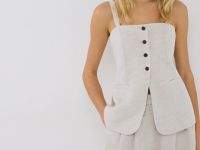 Топ из льняной ткани, Бежевый